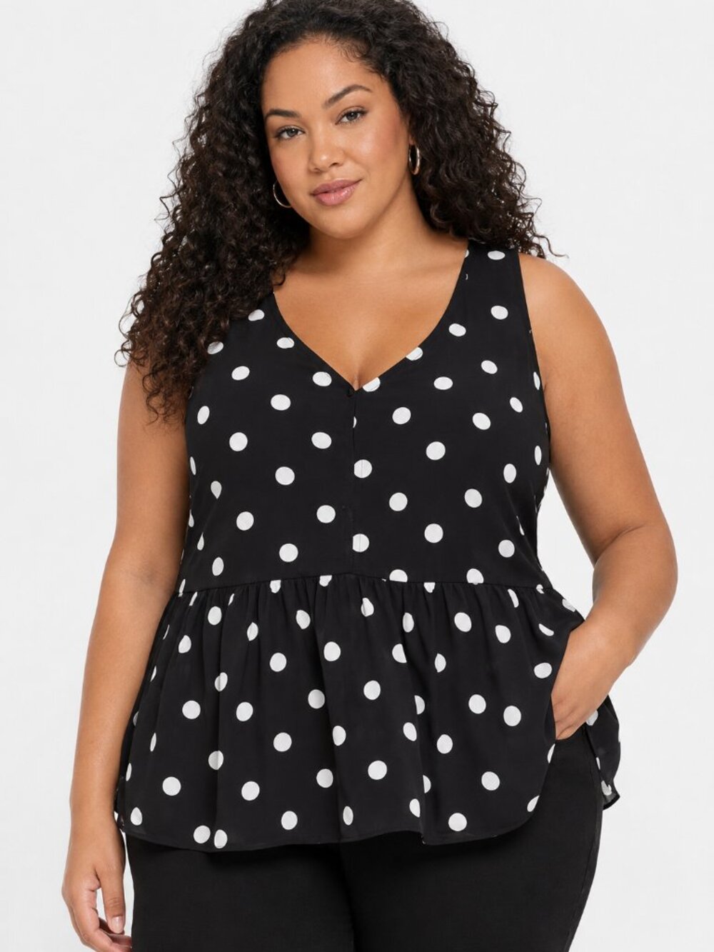 Torrid Polka Dot Georgette Peplum Tank Top Size 2 2X V Neck